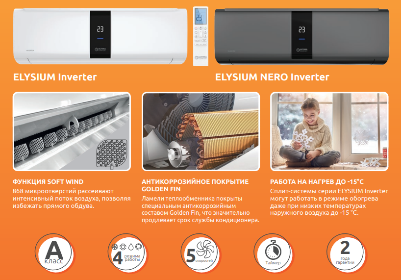 Главные преимущества Ultima Comfort серии Elysium Inverter