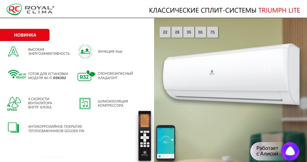 Основные функции и преимущества Royal Clima RC-TWL35HN